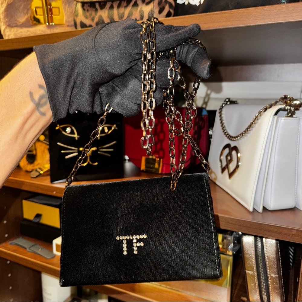 Tom Ford Black TF Velvet Chain Crossbody Clutch Bag